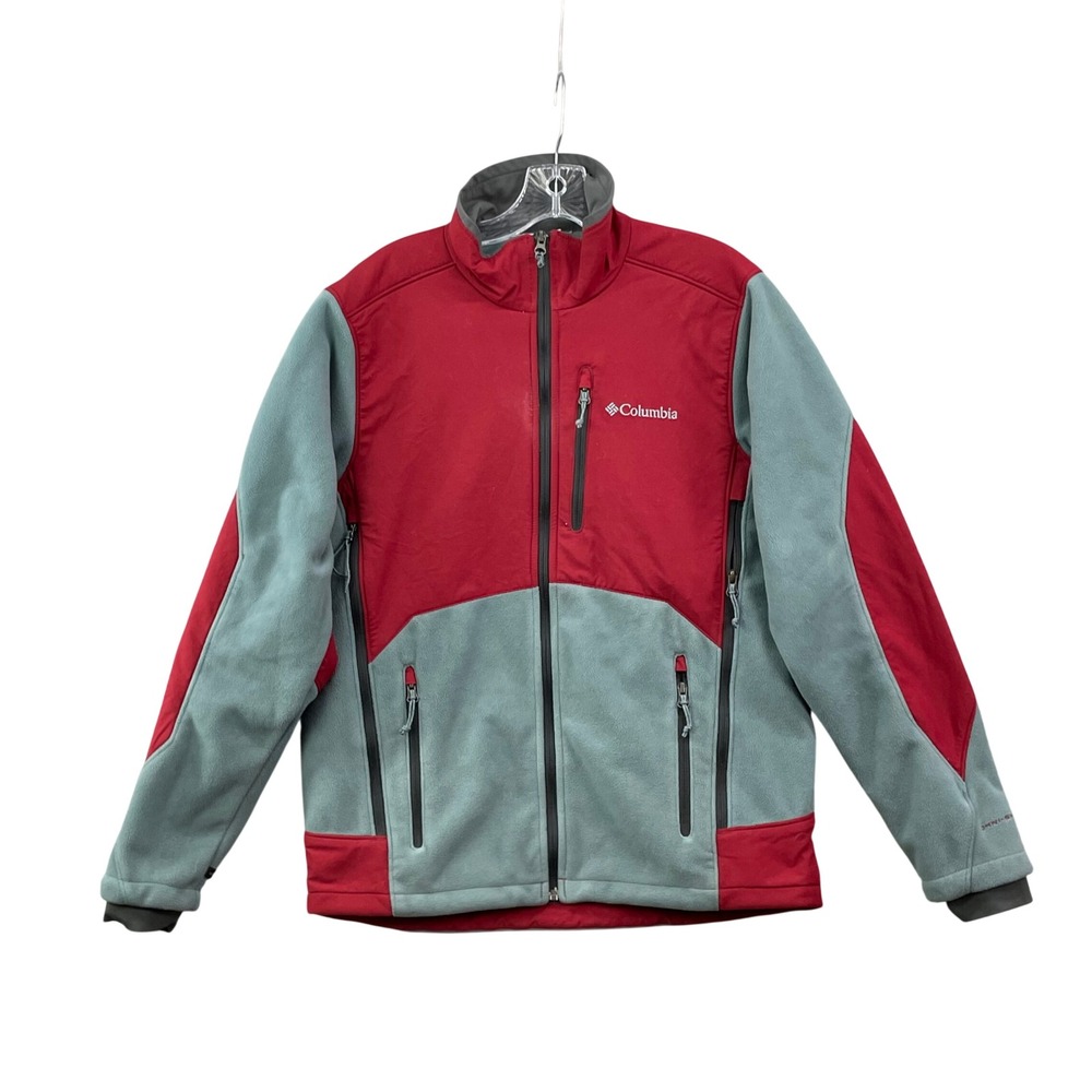 Columbia Fleece Jacket Men Medium Red Green Omni-Shield Full Zip Colorblock Soft